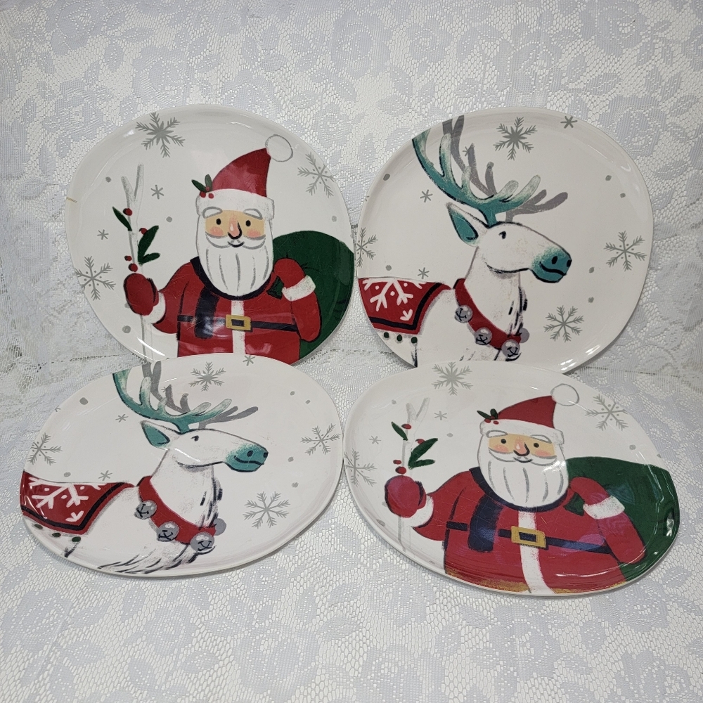 Set of 4 Wondershop Melamine Dinner Christmas Santa Claus Reindeer Plates 11"